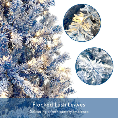 6 Foot Hinged Artificial Fir Christmas Tree With Pre-installed Lights And Snow Covered Artificial Holiday Christmas Tree